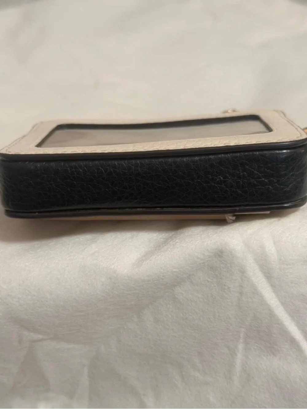 Coach Two-Tone Leather Card Case Key Holder - Beige, White & Black